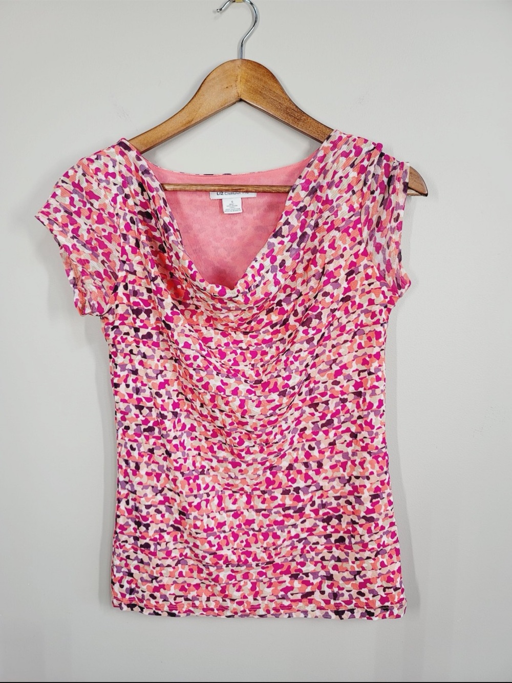 Liz Claiborne Pink Multi-Color Cowl Neck Top, Size Small